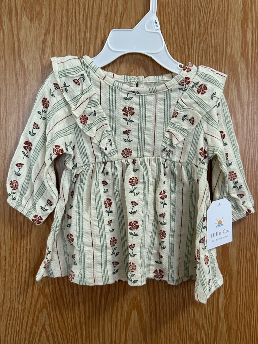 New Beige/Green Striped Floral Ruffle Knit Dress